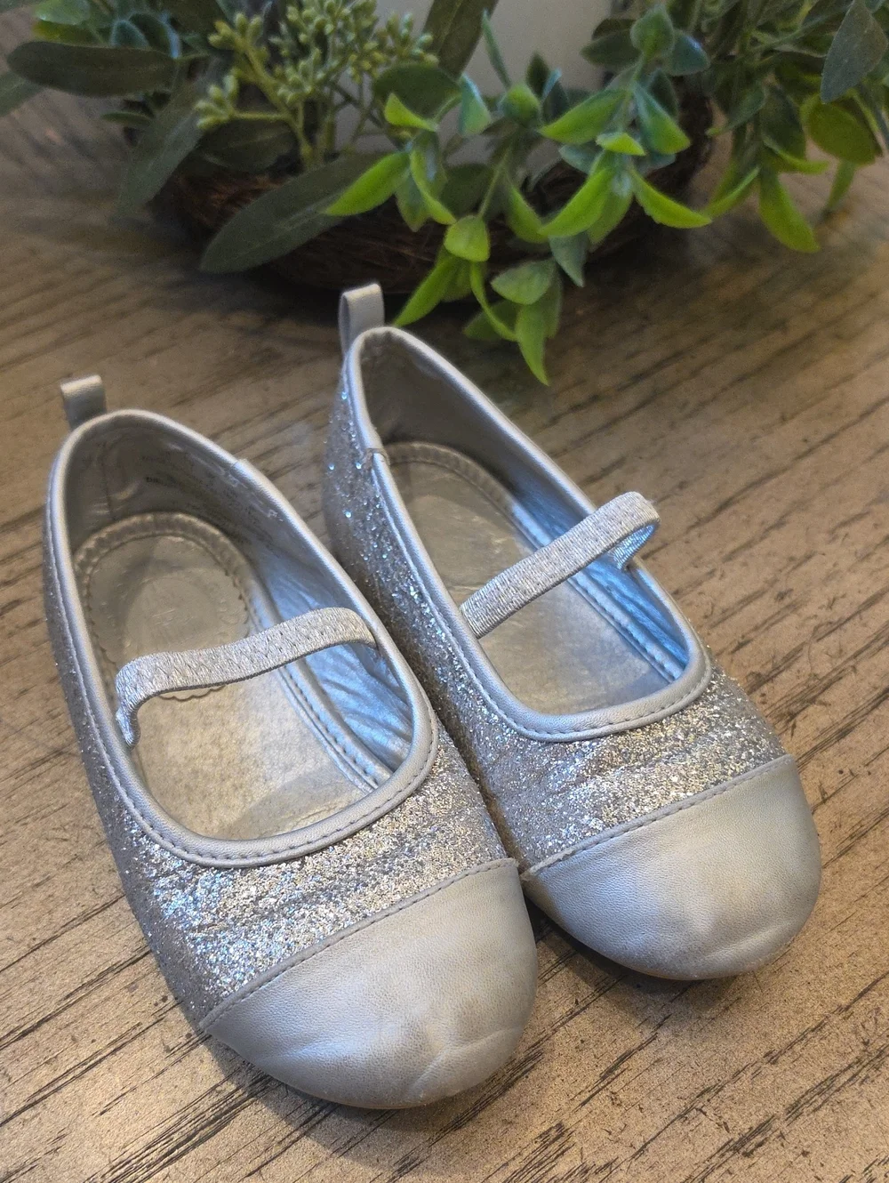 Disney Silver Glitter Mary Jane Flats Size 10
